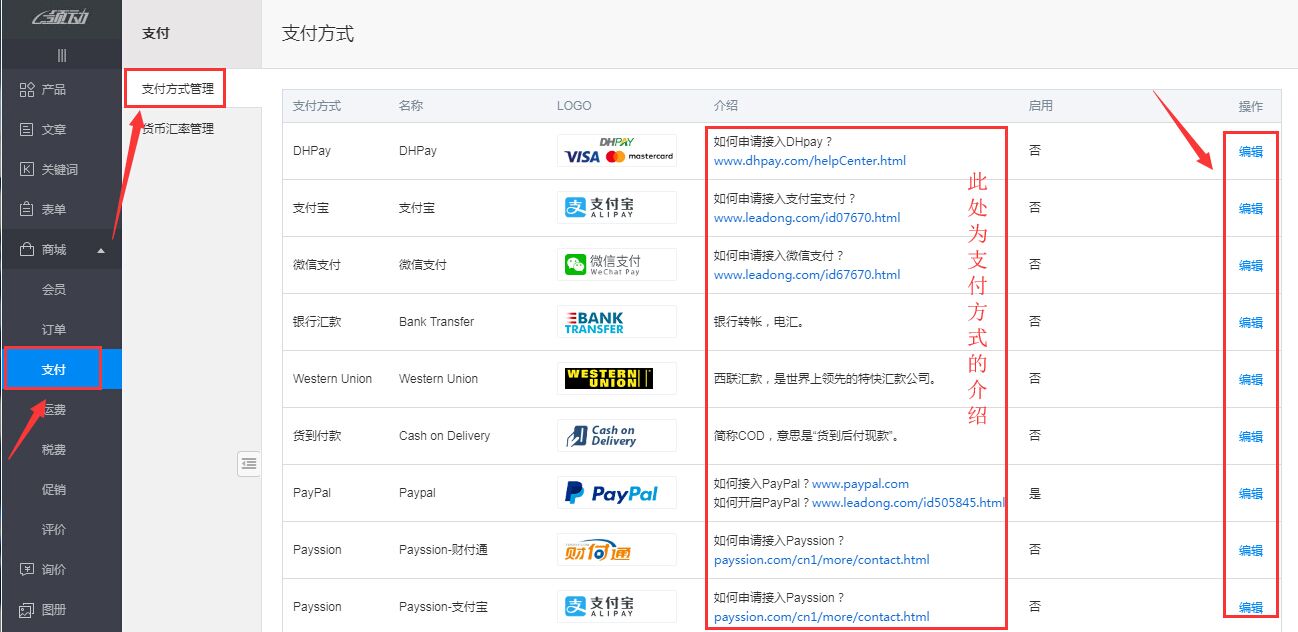 支付方式相关操作