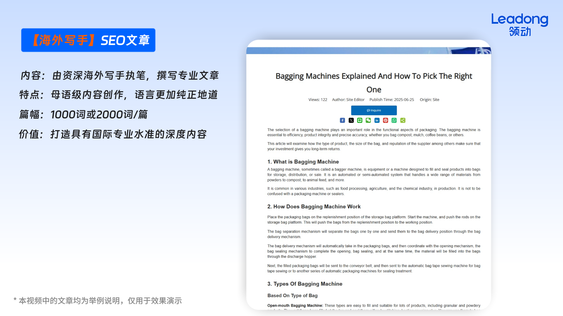 焦点领动海外写手SEO文章撰写服务