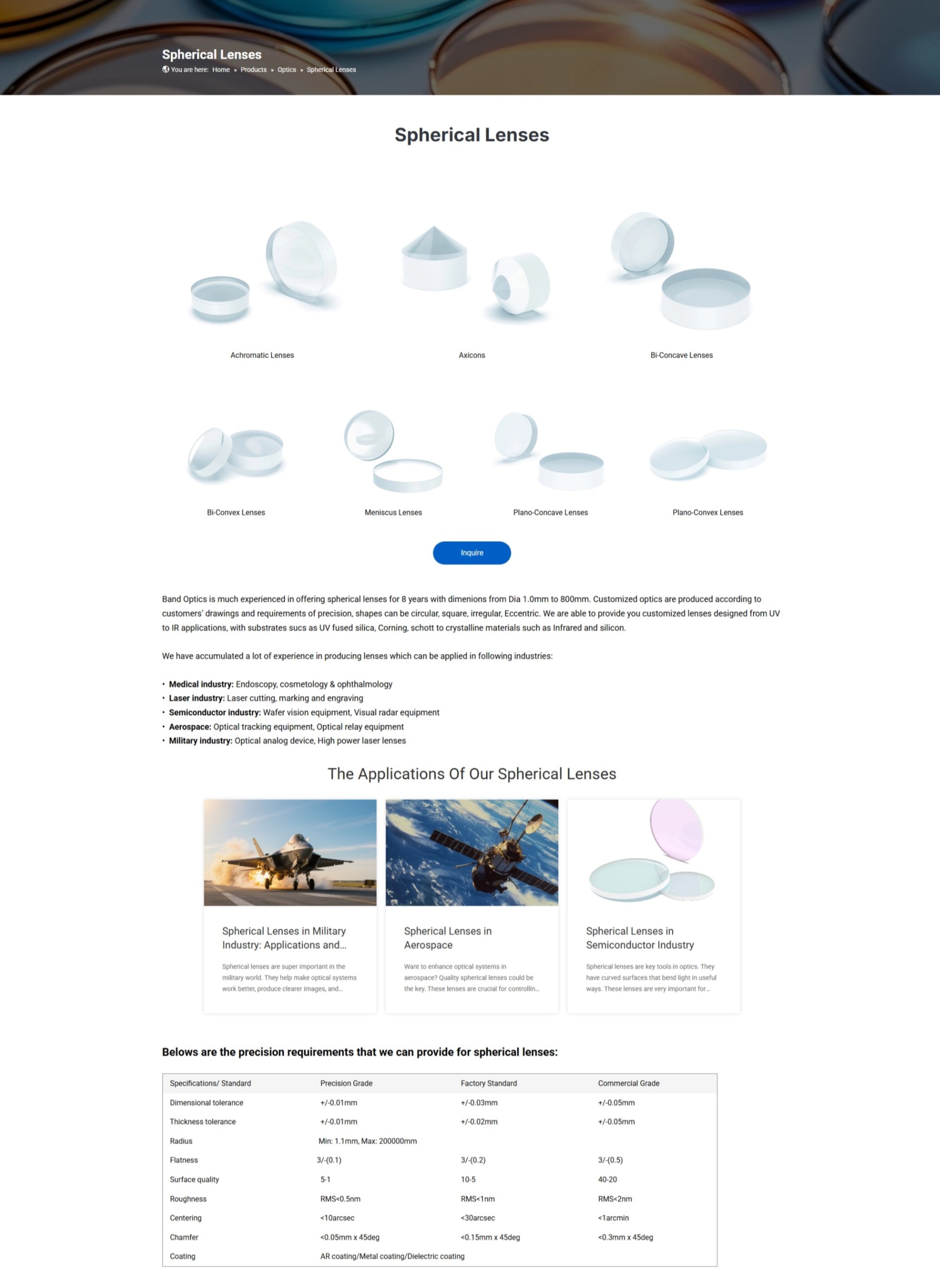 光学镜片独立站产品页面展示