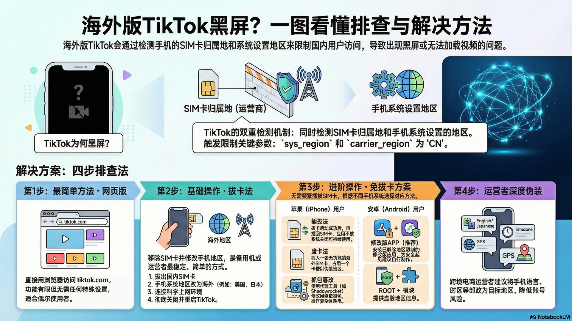 海外版TikTok黑屏?一图看懂排查与解决方法